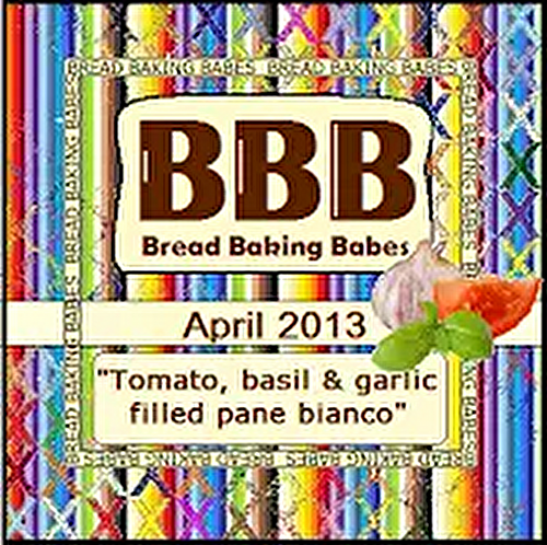 Tomato, Basil, & Garlic filled Pane Bianco; Bread Baking Babes Stuff It!