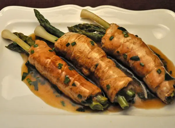 Turkey Rolls with Asparagus and Green Garlic; art