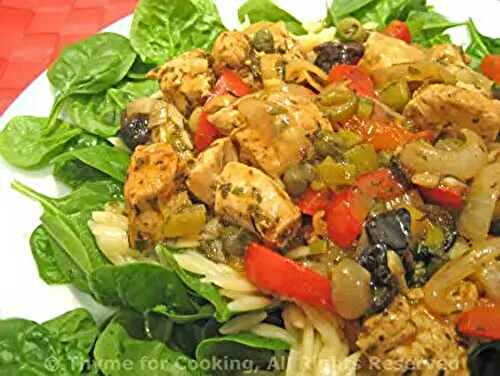 Warm Mediterranean Chicken Salad on Spinach; Spring