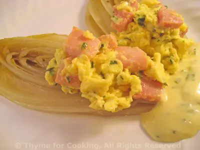 Warm Stuffed Endive Salad; no purple potatoes for me!