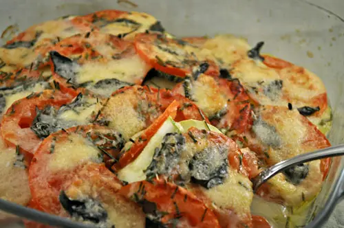 Zucchini (Courgette) and Tomato Gratin with Mozzarella