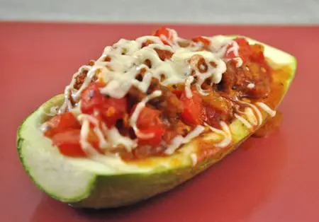 Zucchini (Courgette) Stuffed with Sausage and Tomatoes