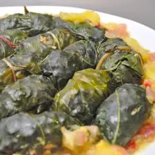 Sausage & Rice Stuffed Chard Leaves