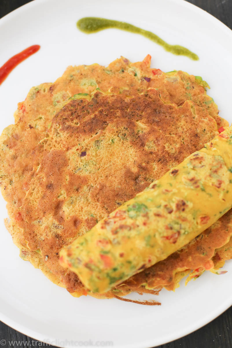 Veggie-Loaded Chickpea Flour Omelet (Besan Chilla)