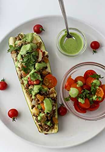Zucchini-Lentil Boats with Green Sauce