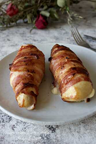 Bacon wrapped cheese stuffed chicken breasts