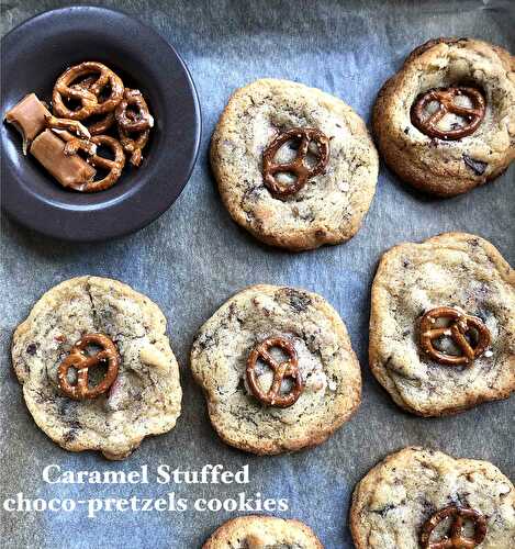 Choco-pretzel cookies stuffed with caramel