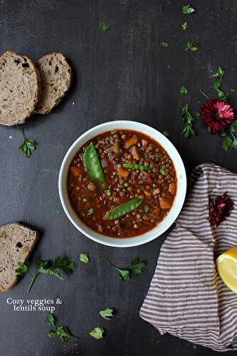 Cozy veggies and lentils soup