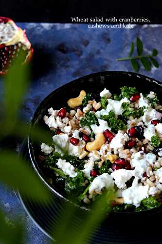 Fall wheat salad with cranberries, cashews and kale