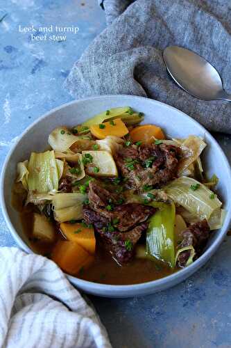 Leek and turnip beef stew