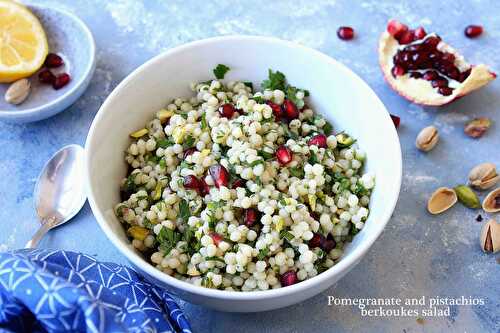 Pomegranate and pistachios pearl pasta salad