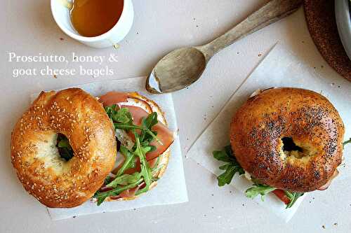 Prosciutto, honey and fresh goat cheese bagels