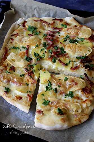 Reblochon, potato and bacon pizza