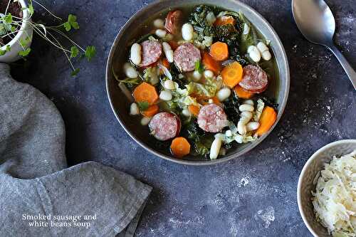 Smoked sausage and white beans soup