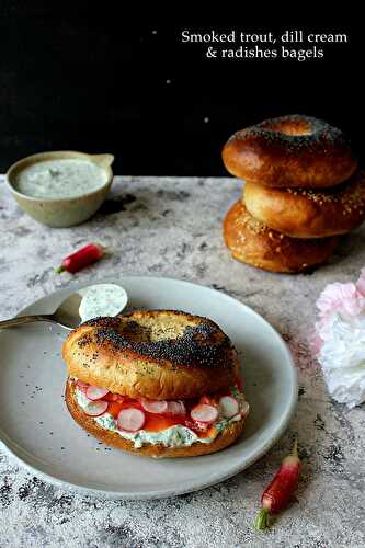 Smoked trout, dill cream and radishes bagels