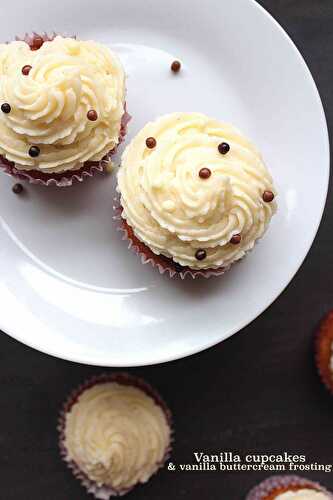 Vanilla cupcakes with vanilla buttercream frosting