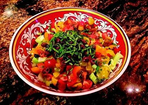 Greek Chickpea Salad with Tomatoes & Basil Chiffonade