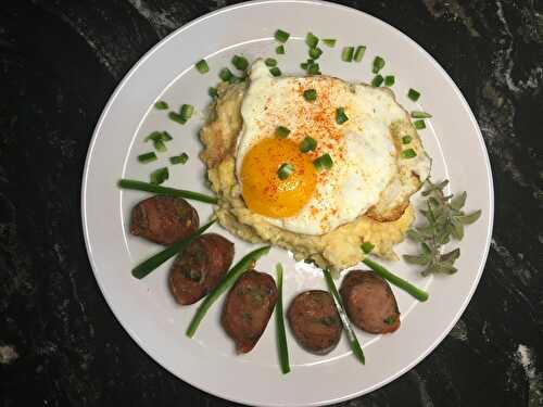 Breakfast Polenta with Eggs, Sausage & Diced Jalapeno