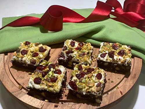 Brownies with White Chocolate Chips, Pistachios, and Cranberries