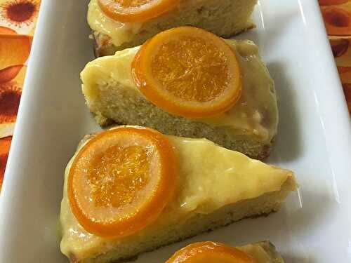 Melissa’s Olive Oil Cake with lemon curd and candied oranges
