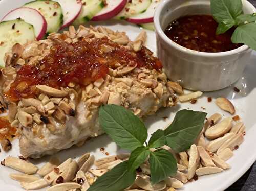 Almond Crusted Sea Bass with Thai Sweet Chili, Soy & Sesame Sauce
