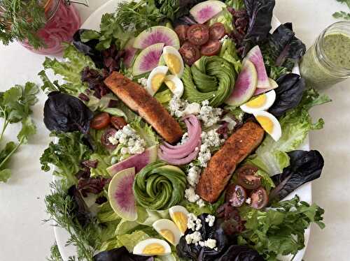 Grilled Salmon Cobb Salad with Cilantro-Buttermilk Dressing