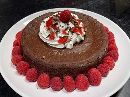 Fallen Chocolate Souffle Cake with Raspberry Coulis