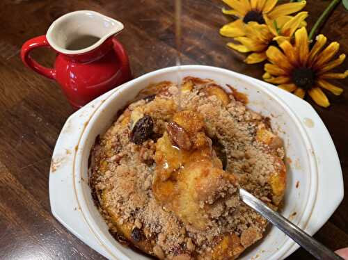 Pumpkin Maple Bread Pudding with Toasted Pecan Crumb Topping