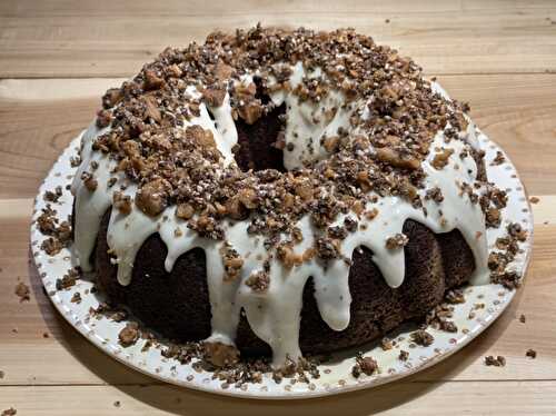 Chocolate Bundt Cake with Brown Butter Icing & Toffee Bits