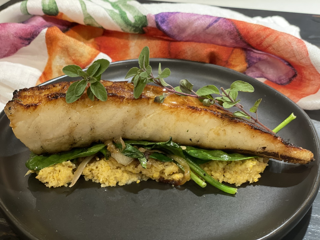 Chilean Sea Bass with Sautéed Spinach & Cauliflower Purée