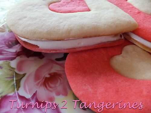 Valentine Sandwich Cookies with Peppermint Frosting Filling
