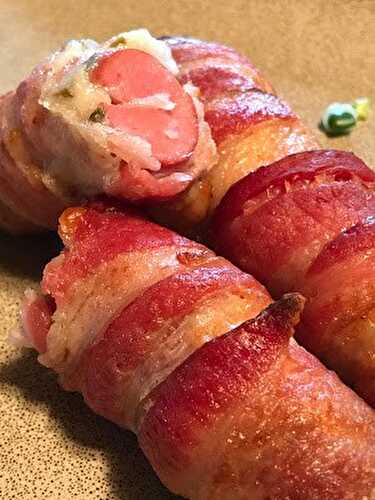 Bacon Wrapped Cheese Filled Hot Dogs