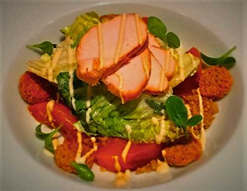 Chicken and Peach Salad with Watercress and Croutons