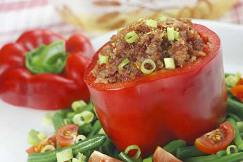 Curried Beef Stuffed Peppers with Nuts, Raisins and Tasty Indian Spices