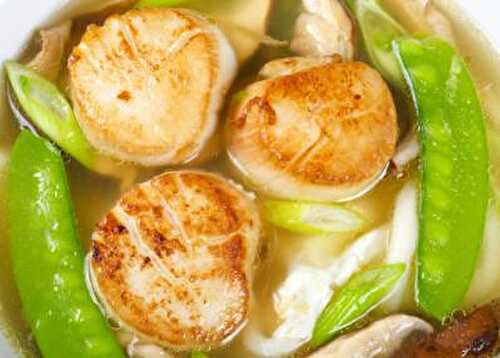 Japanese Scallop Soup with Snow Peas and Udon Noodles
