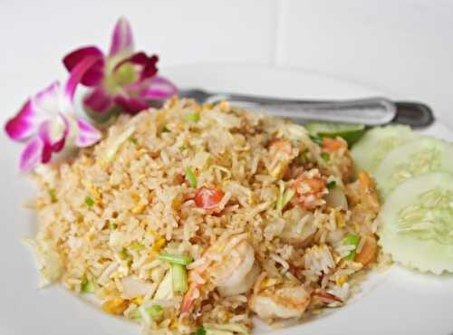 Thai Shrimp Fried Rice with Soy and Oyster Sauce, Garlic and Vegetables