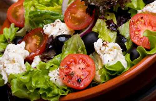 Traditional Greek Salad Recipe with Feta, Tomatoes and Black Olives