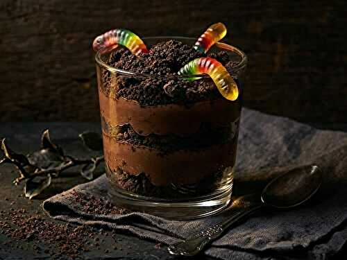 Halloween Dirt and Worms Pudding Cups