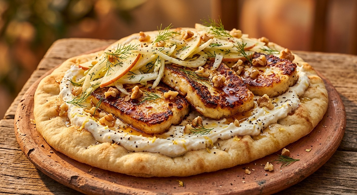 Hot Honey Halloumi Flatbread with Whipped Feta