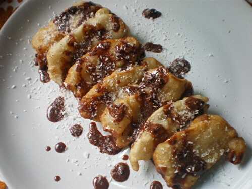 Banana Fritters Topped with Chocolate Sauce