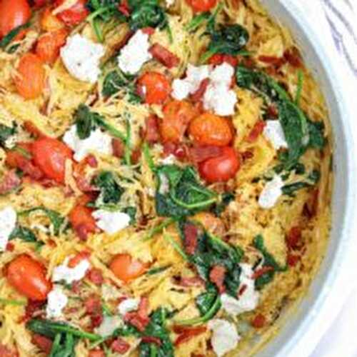 Spaghetti Squash with Bacon, Goat Cheese & Spinach Skillet