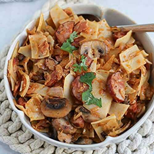 Polish Łazanki (Noodles with Kiełbaska and Sauerkraut)