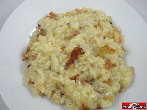 Caramelized Onion Risotto with Bacon and Parmesan