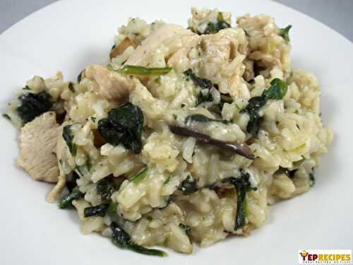 Chicken spinach portabella rice with Pecorino