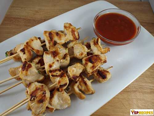 Asian Chicken Skewers with a Kimchi Pineapple Sauce
