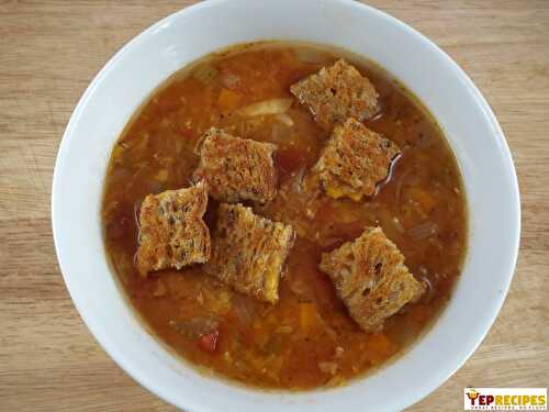 Lentil Tomato Soup with Grilled Cheese Croutons