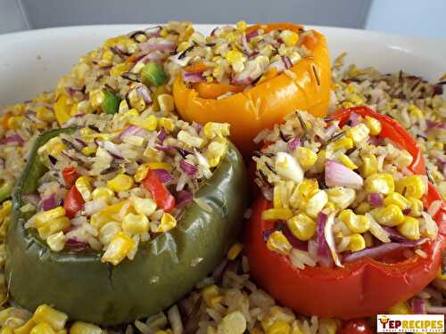 Spicy Corn and Wild Rice Overstuffed Peppers