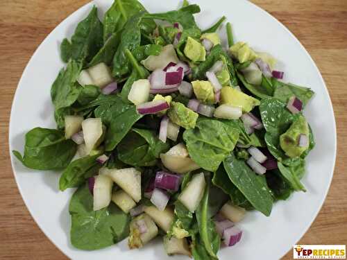 Avocado & Pear Spinach Salad with Garlic Lime Vinaigrette