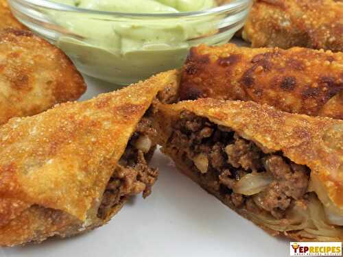 Taco Egg Rolls with Avocado Cream