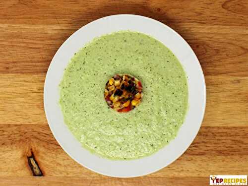 Chilled Cucumber Soup with Grilled Corn Salsa